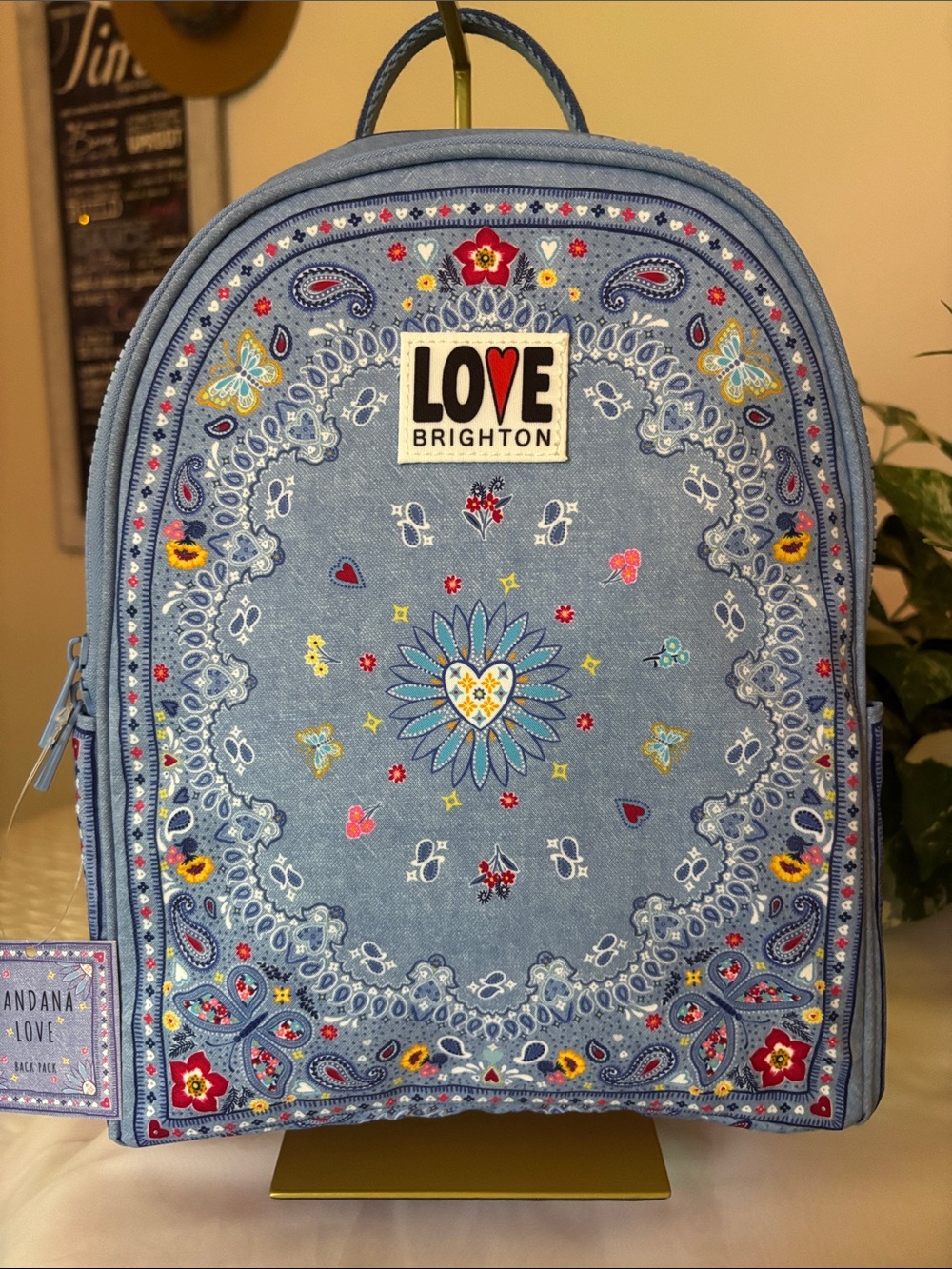 Brighton Blue Embroidered Bandana-Print LOVE Backpack